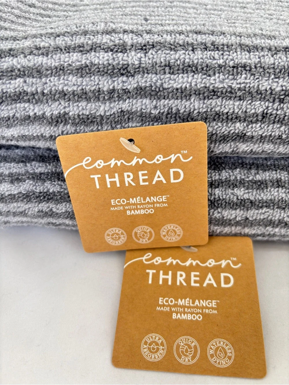 NWT 8Pc Common Thread Bamboo Eco-Melange Charcoal Grey Striped Bath Towels Set